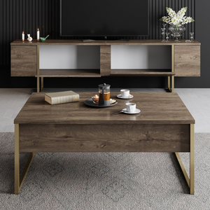 meubles TV avec rangement 180 cm bois et or bearn ambiance face table basse portes ouvertes concept usine