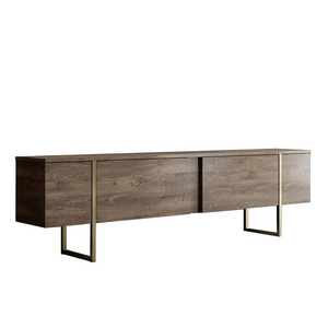meuble TV avec rangement 180 cm bois et or bearn fond blanc 3 quarts concept usine
