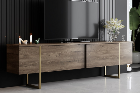 meuble TV avec rangement 180 cm bois et or bearn rectangle concept usine