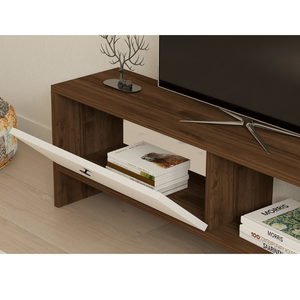 meuble TV avec rangement bois et blanc loom ambiance zoom porte ouverte concept usine