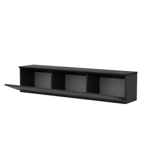 meuble TV contemporain avec rangement 160 cm anthracite nael fond blanc 3 quarts porte ouverte concept usine