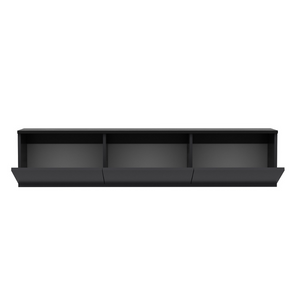 meuble TV contemporain avec rangement 160 cm anthracite nael fond blanc avec porte ouverte concept usine