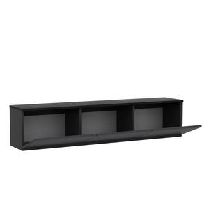 meuble TV contemporain avec rangement 160 cm anthracite nael fond blanc porte ouverte concept usine