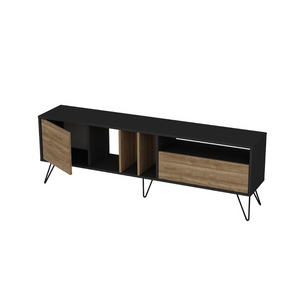 meuble TV industriel avec rangement 180 cm aylee fond blanc porte droite ouverte concept usine