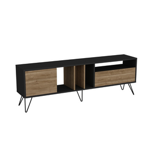meuble TV industriel avec rangement 180 cm baylee fond blanc portes fermées concept usine