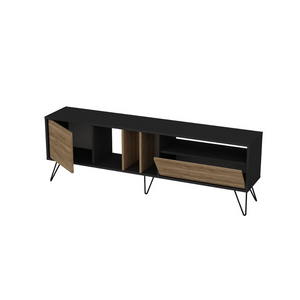meuble TV industriel avec rangement 80 cm baylee fond blanc portes ouvertes concept usine