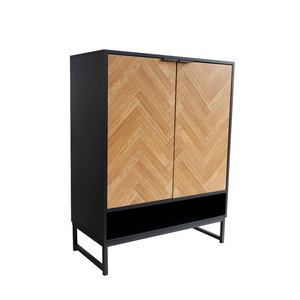 meuble d'entrée floor en bois avec portes fond blanc trois quarts