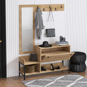 Meuble d'entrée en bois avec porte manteaux 3 quarts Dragor
