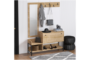 Meuble d'entrée avec porte manteaux et rangements à chaussures dragor rectangle