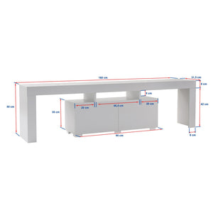 Meuble TV avec placards blanc 180cm Baso dimensions