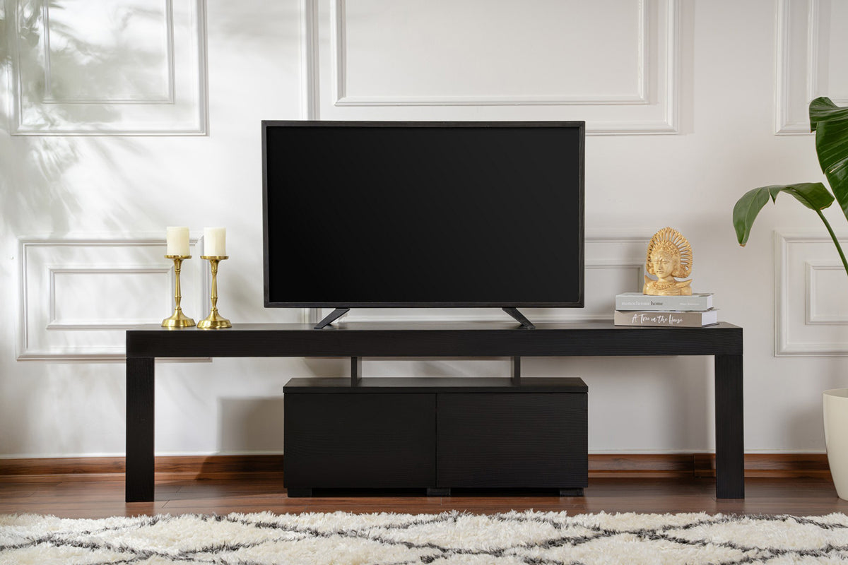 Meuble TV avec placards bois noir 180cm Basi photo d'ambiance