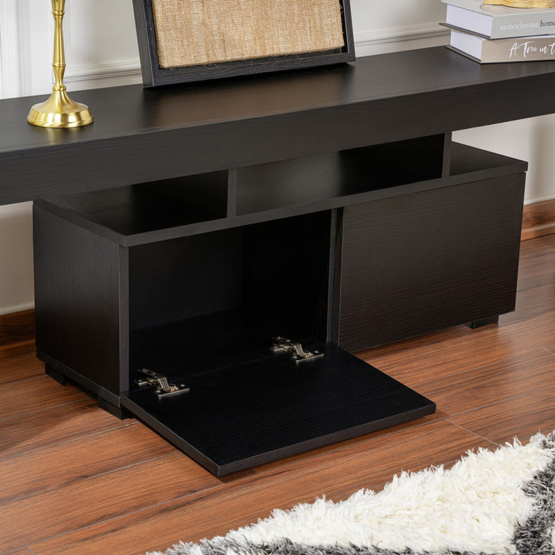 Meuble TV avec placards bois noir 180cm Basi avec deux espaces de rangement à portes