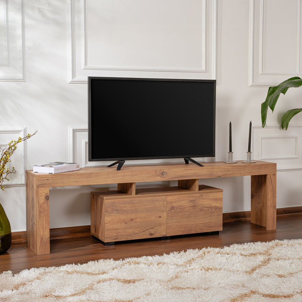 Meuble TV avec placards en bois 180cm Juxe en pin atlantique