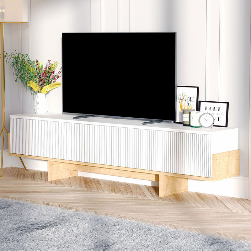Meuble TV avec placards blanc et bois 180cm Wopi lifestyle