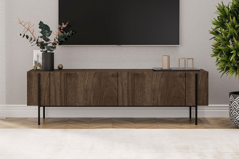 Meuble TV avec placards aspect noyer 160cm Freno vue de face