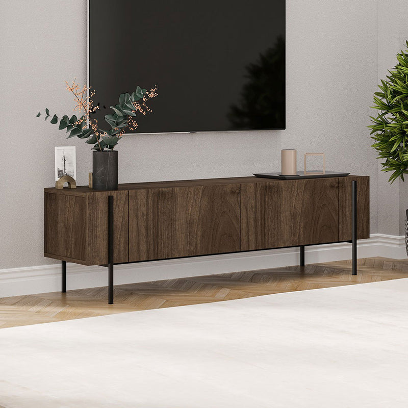 Meuble TV avec placards aspect noyer 160cm Freno vue 3/4