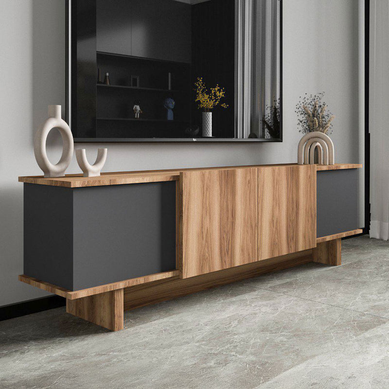 Meuble TV design avec placards aspect bois et gris anthracite 180cm Broni côté