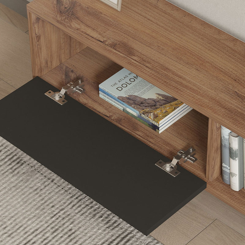 Meuble TV asymétrique gris anthracite avec placard aspect bois 120cm Ova zoom placard ouvert
