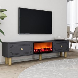 Meuble TV avec cheminée LED 150cm gris anthracite Fyri vue de 3/4