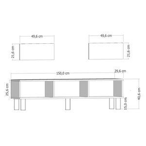 Meuble TV avec cheminée LED 150cm gris anthracite Fyri dimensions
