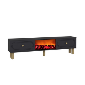 Meuble TV avec cheminée LED 150cm gris anthracite Fyri packshot vue de 3/4