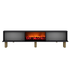 Meuble TV avec cheminée LED 150cm gris anthracite Fyri packshot ouvert