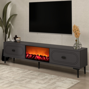 Meuble TV avec cheminée LED 150cm gris anthracite et noir Fyra  vue de 3/4