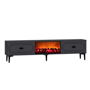 Meuble TV avec cheminée LED 150cm gris anthracite et noir Fyra packshot de 3/4