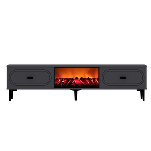 Meuble TV avec cheminée LED 150cm gris anthracite et noir Fyra packshot vue de face
