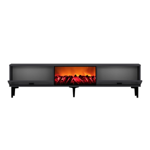 Meuble TV avec cheminée LED 150cm gris anthracite et noir Fyra packshot ouvert