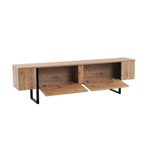 Meuble tv industriel avec placards bois et noir 180cm Moov packshot avec placards ouverts