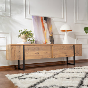 Meuble tv industriel avec placards bois et noir 180cm Moov peut s'utiliser comme buffet bas