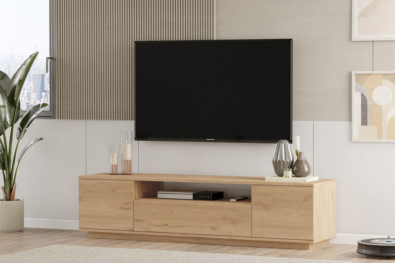 Meuble TV TYRO avec rangements couleur bois naturel