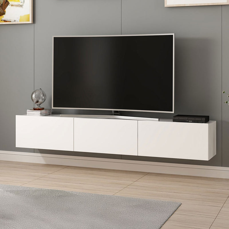 Meuble TV suspendu avec placards blanc 180cm Pary vue 3/4