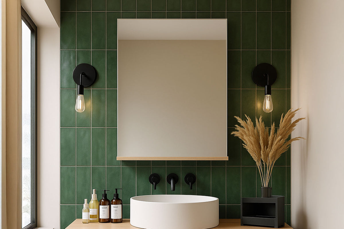 Miroir rectangulaire avec plateau bois clair Greeley photo d'ambiance