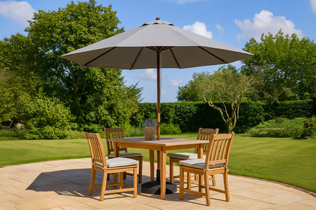 Parasol circulaire inclinable 3m gris mât en bois Cancun photo d'ambiance