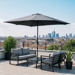 parasol circulaire 3m droit gris en aluminium portofino ambiance jour concept usine