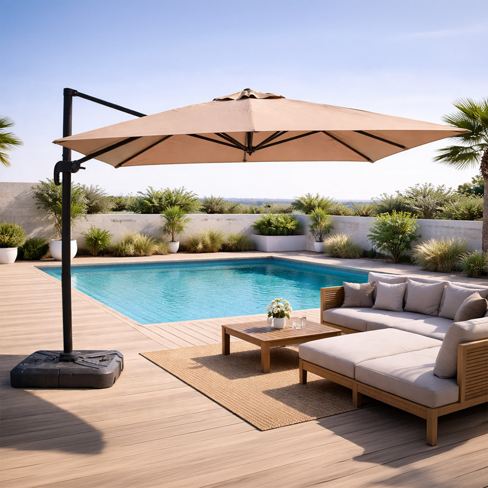 parasol déporté aluminium carré 3x3m taupe