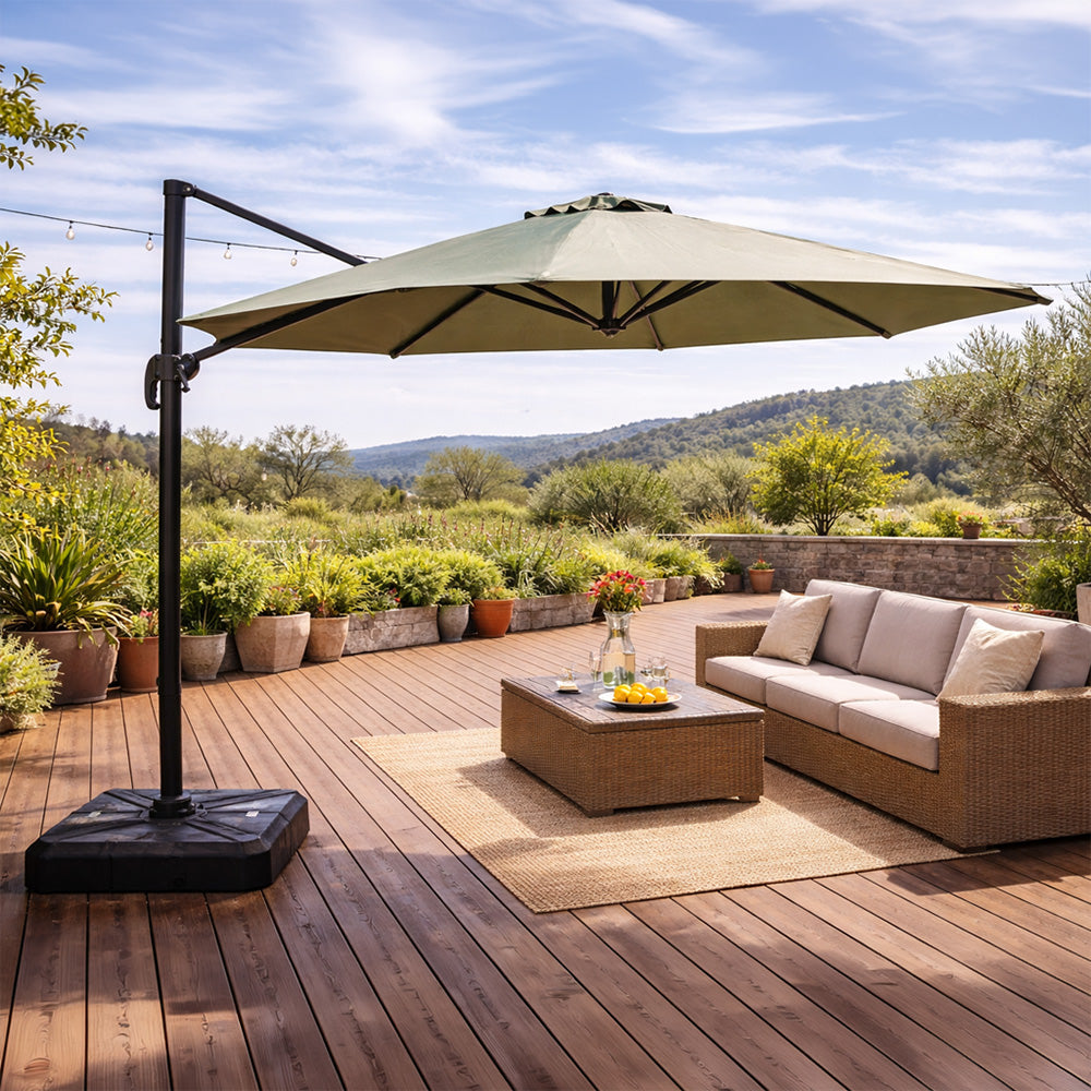 parasol déporté rotatif rond vert castillo 350 cm