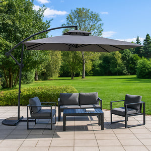 Parasol carré déporté 3x3 gris en aluminium Capri mise en situation terrasse