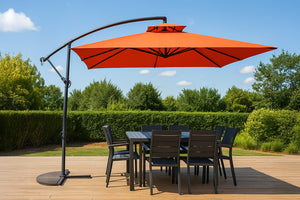 Parasol carré déporté 3x3 terracotta en aluminium Capri photo d'ambiance