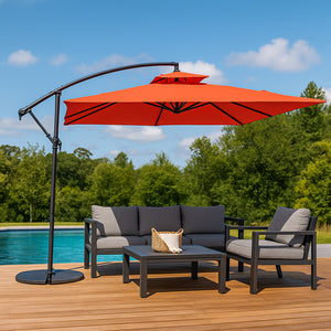 Parasol carré déporté 3x3 terracotta en aluminium Capri mise en situation bord de piscine