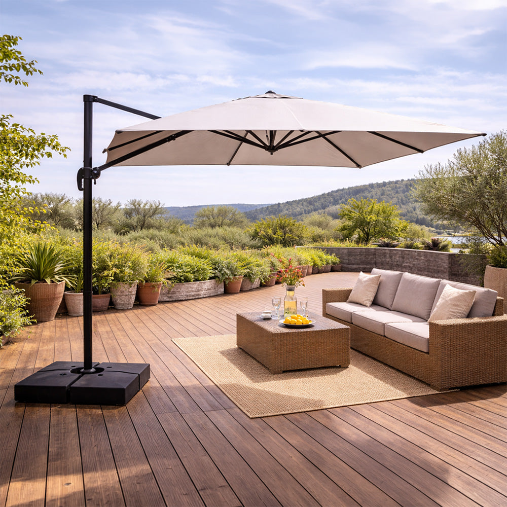 parasol déporté rotatif 4x3m gris cezir