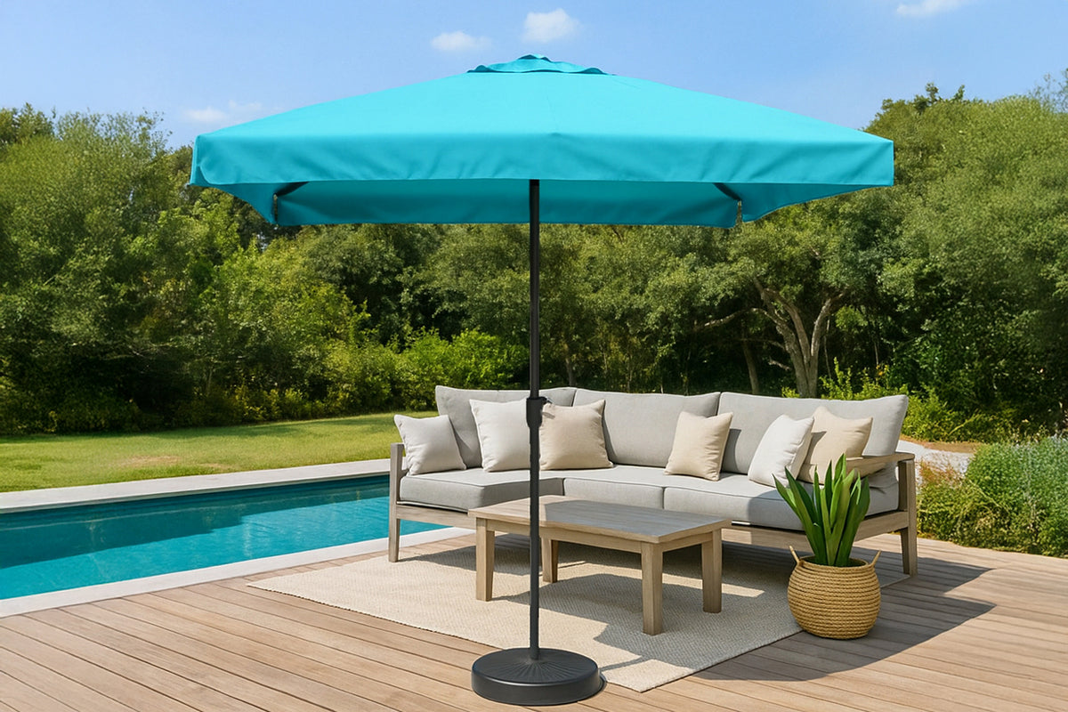 Parasol carré 3x3 droit bleu en aluminium Palerme photo d'ambiance
