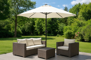 Parasol circulaire 3m droit avec LED écru en aluminium Manarola photo d'ambiance