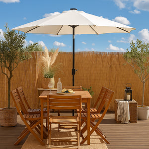 Parasol circulaire 3m droit avec LED écru en aluminium Manarola mise en situation terrasse