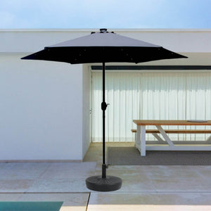 Parasol circulaire 2.7m droit avec LED gris en aluminium Amalfi mise en situation