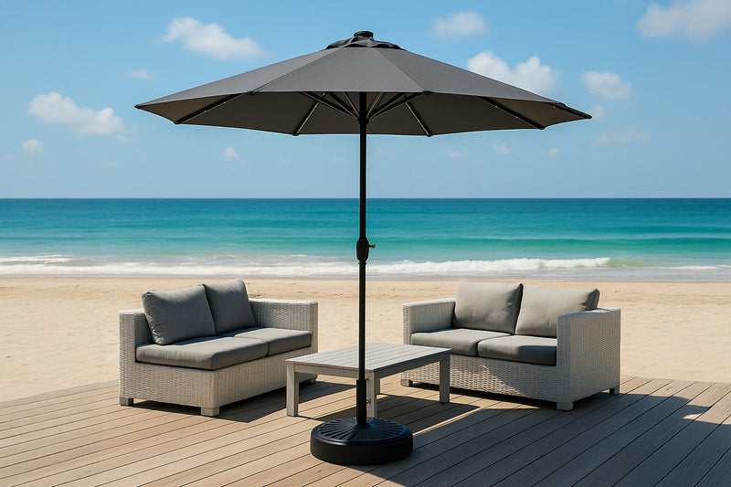 Parasol circulaire 2.7m droit avec LED gris en aluminium Amalfi photo d'ambiance