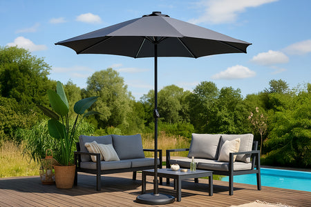 Parasol circulaire 3m droit avec LED gris en aluminium Manarola photo d'ambiance