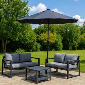Parasol circulaire 3m droit avec LED gris en aluminium Manarola mise en situation jardin